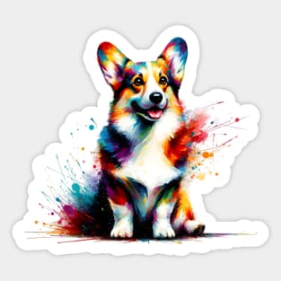 Joyful Colorful Splash Cardigan Welsh Corgi Portrait Sticker